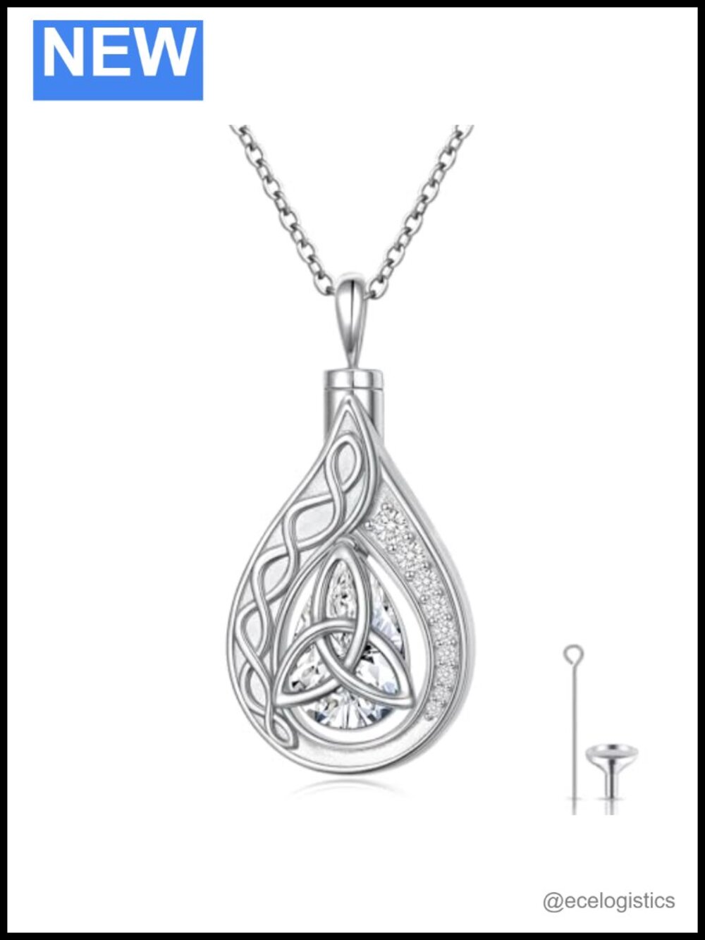 Sterling Silver Celtic Knot Teardrop Urn Necklace Memorial Jewelry